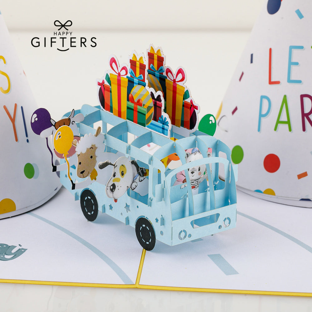 3D Pop Up Birthday Greeting Card PARTY BUS