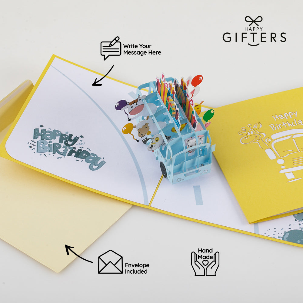 3D Pop Up Birthday Greeting Card PARTY BUS