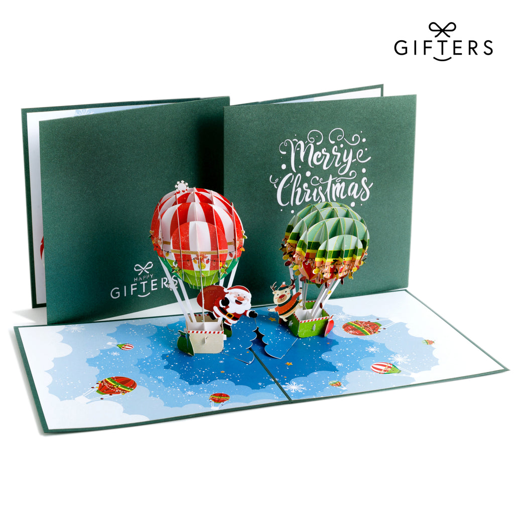3D Pop Up Christmas Greeting Card SANTA HOT AIR BALLOON
