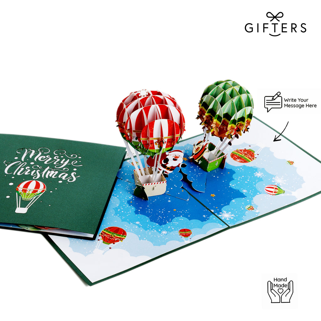 3D Pop Up Christmas Greeting Card SANTA HOT AIR BALLOON