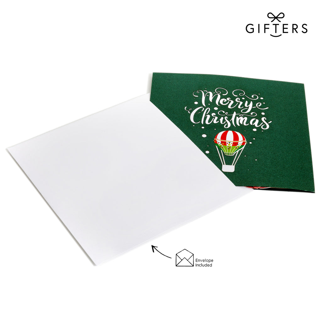 3D Pop Up Christmas Greeting Card SANTA HOT AIR BALLOON