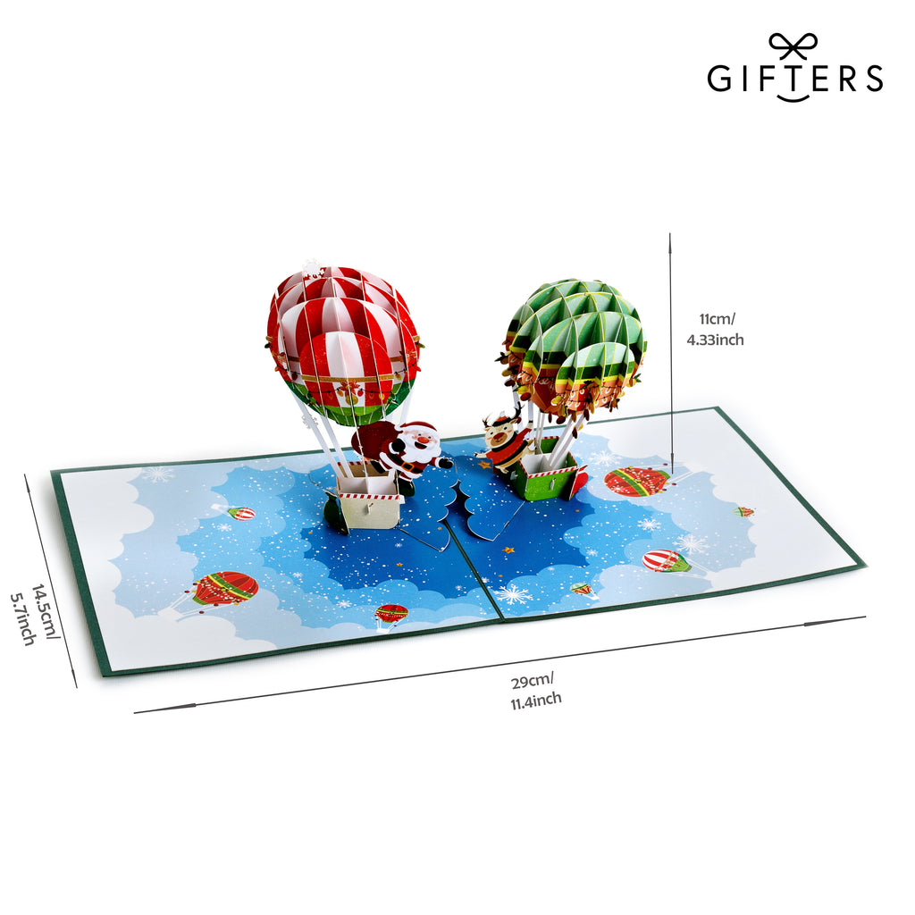 3D Pop Up Christmas Greeting Card SANTA HOT AIR BALLOON
