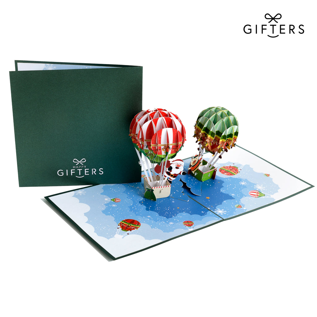3D Pop Up Christmas Greeting Card SANTA HOT AIR BALLOON