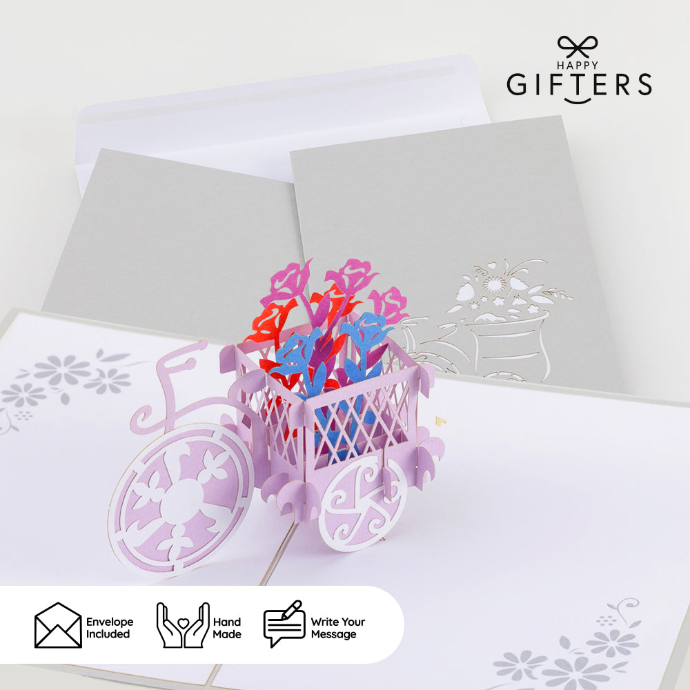 3D Pop Up FLOWER BASKET Greeting Card