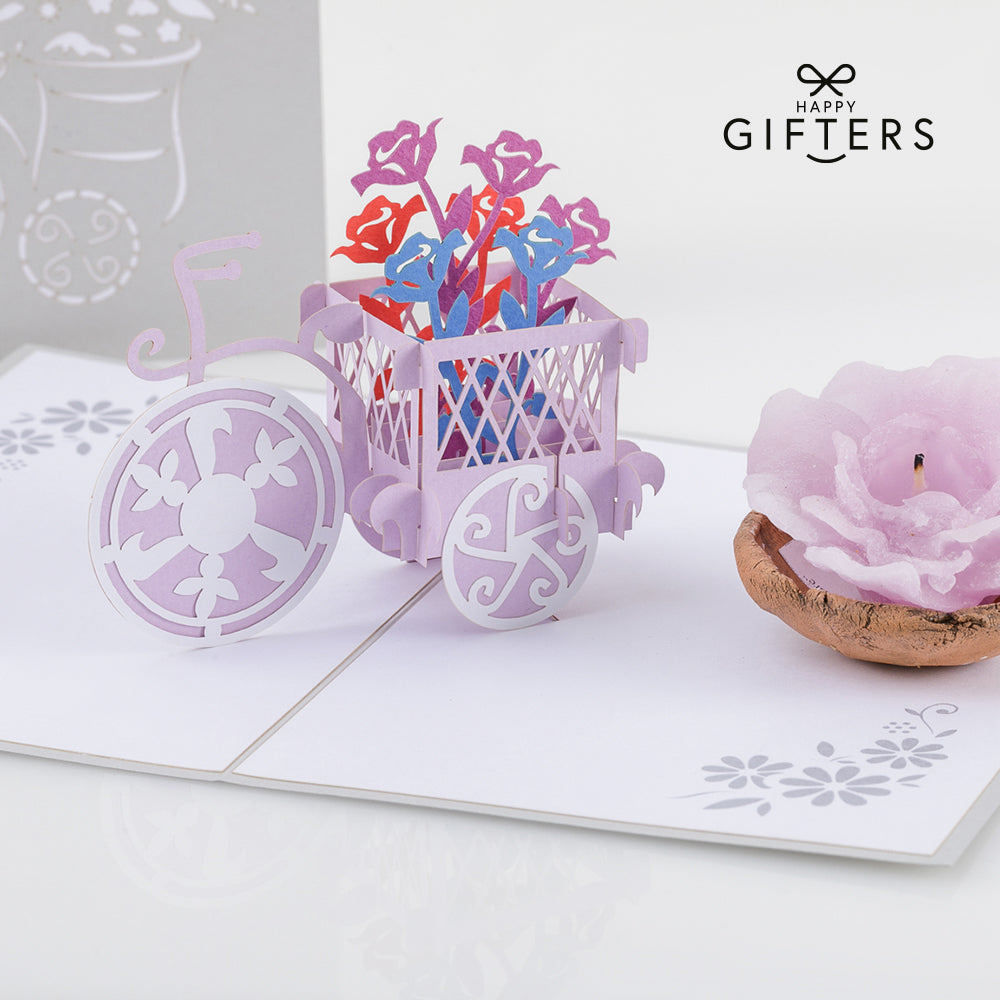 3D Pop Up FLOWER BASKET Greeting Card