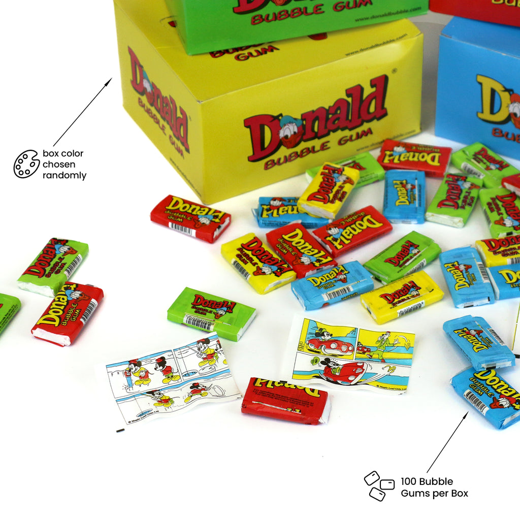 Donald Bubble Gum - 100 Pieces of Randomly Selected Flavor (1 of 4) - Nostalgic Bubblegum Candy - Collectible Retro Donald Chewing Gum Treat
