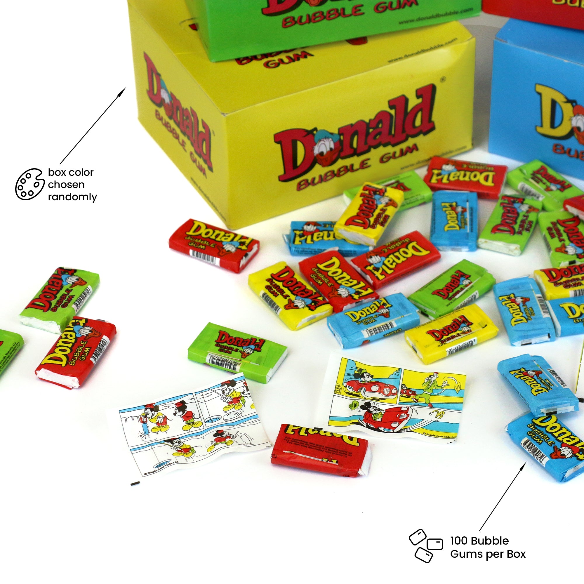 Donald Bubble Gum - 100 Pieces of Randomly Selected Flavor (1 of 4) - Nostalgic Bubblegum Candy - Collectible Retro Donald Chewing Gum Treat