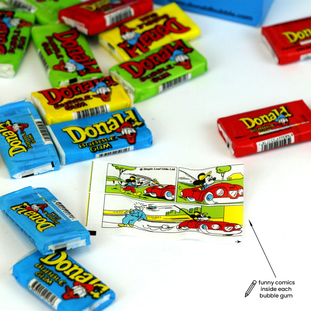 Donald Bubble Gum - 100 Pieces of Randomly Selected Flavor (1 of 4) - Nostalgic Bubblegum Candy - Collectible Retro Donald Chewing Gum Treat