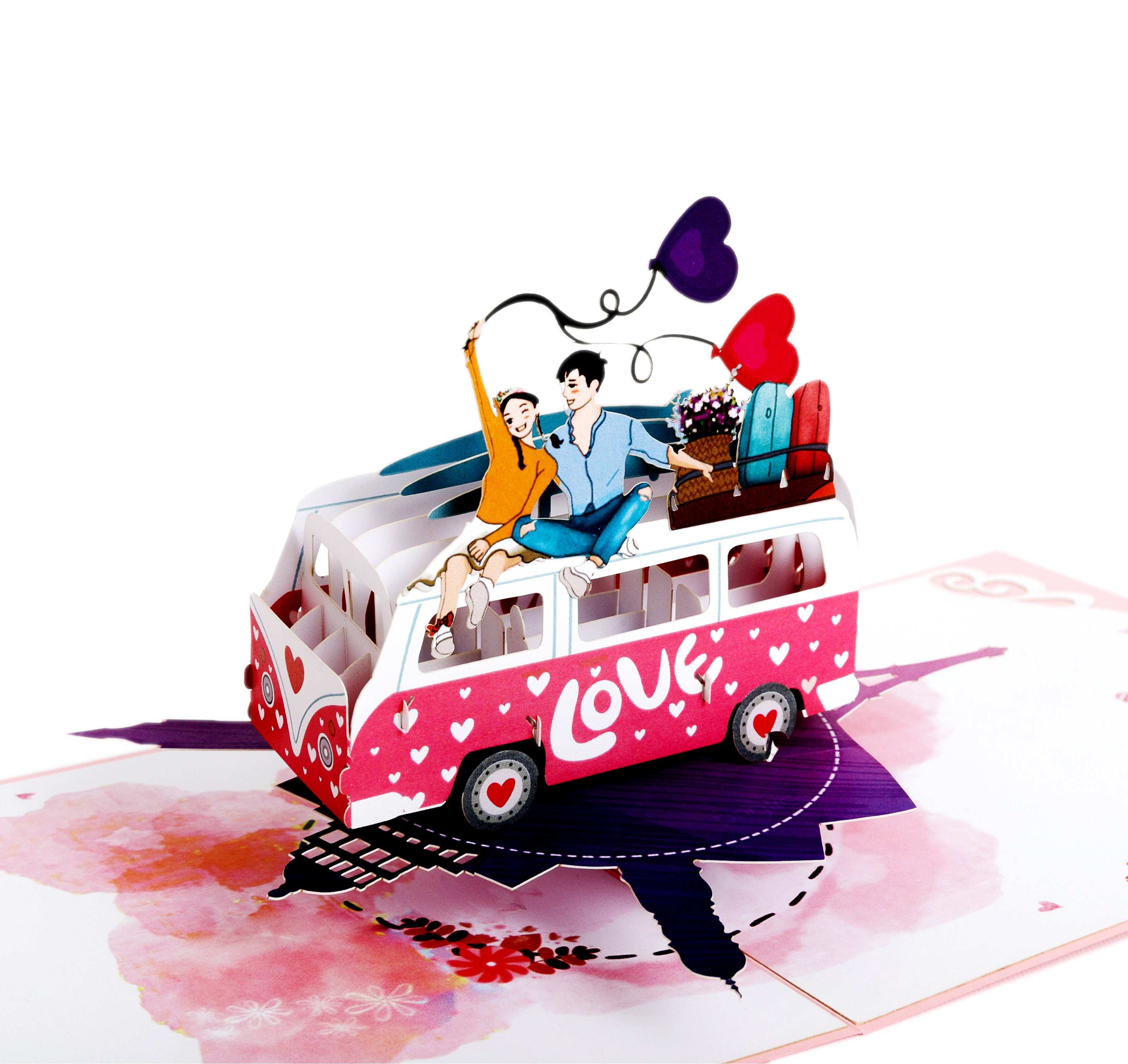 3D Pop Up Greeting Card LOVE BUS