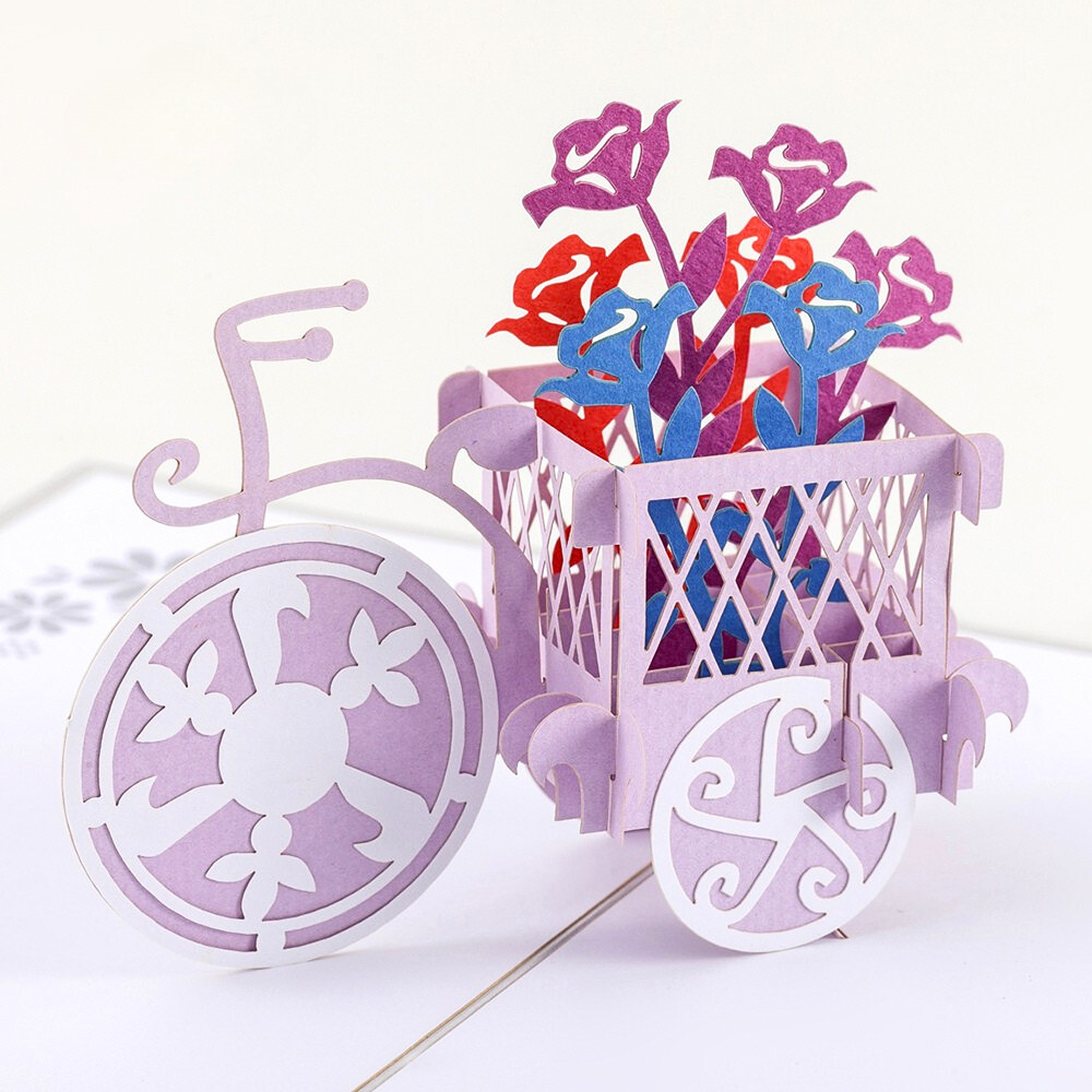3D Pop Up FLOWER BASKET Greeting Card