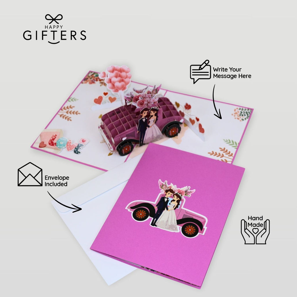 3D Pop Up Greeting Card WEDDING CAR