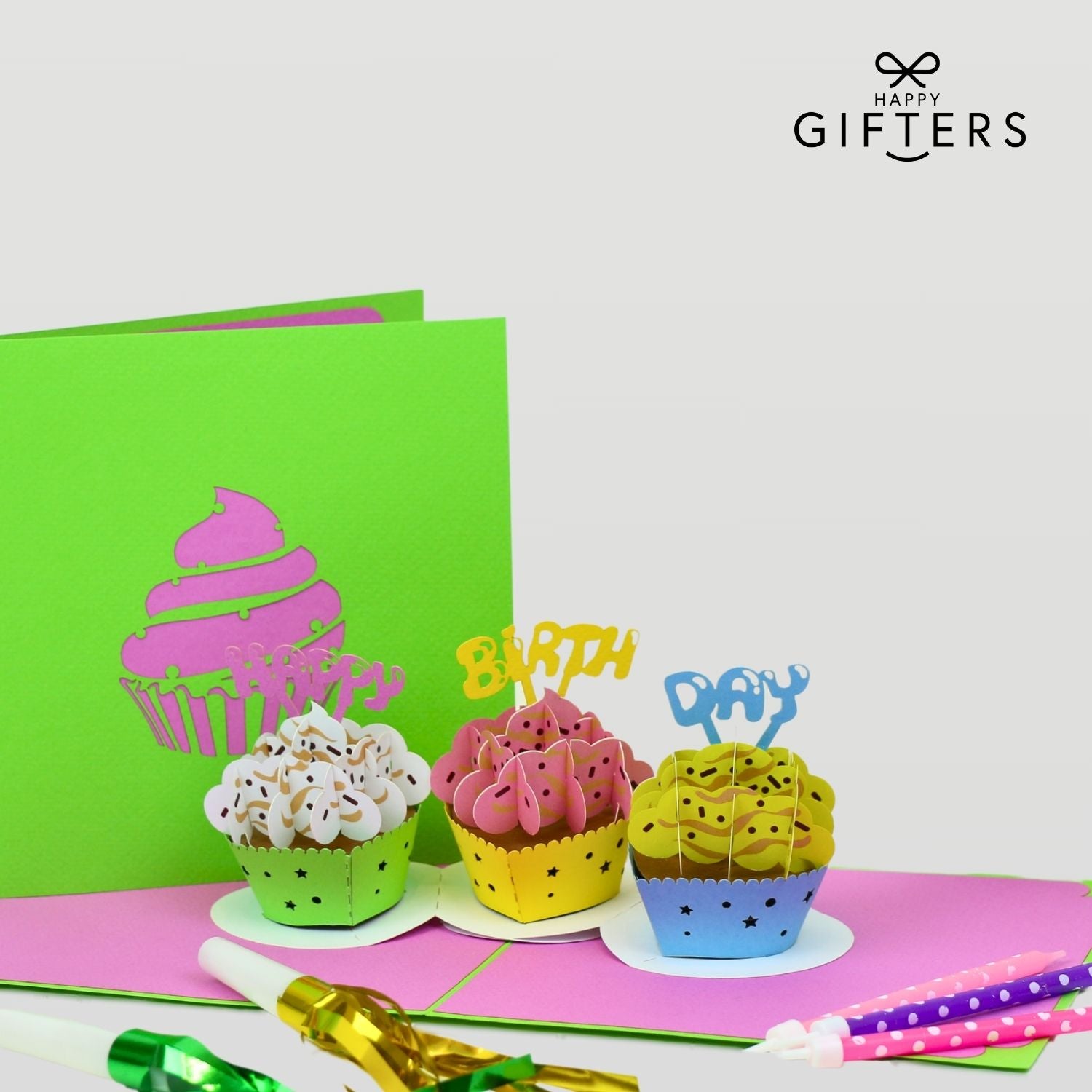3D Pop Up Greeting Card BIRTHDAY CUPCAKES