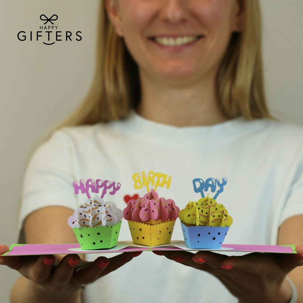 3D Pop Up Greeting Card BIRTHDAY CUPCAKES