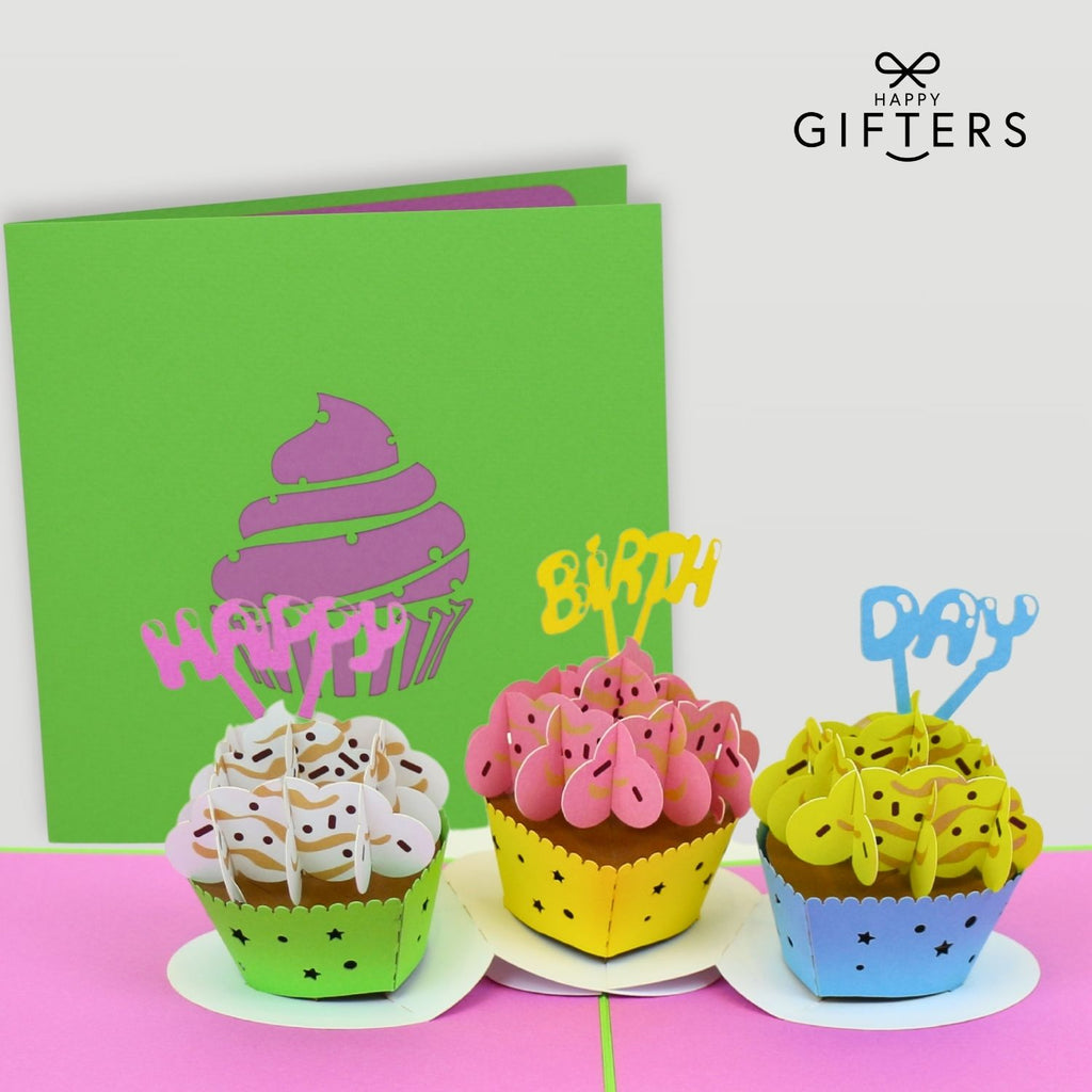 3D Pop Up Greeting Card BIRTHDAY CUPCAKES