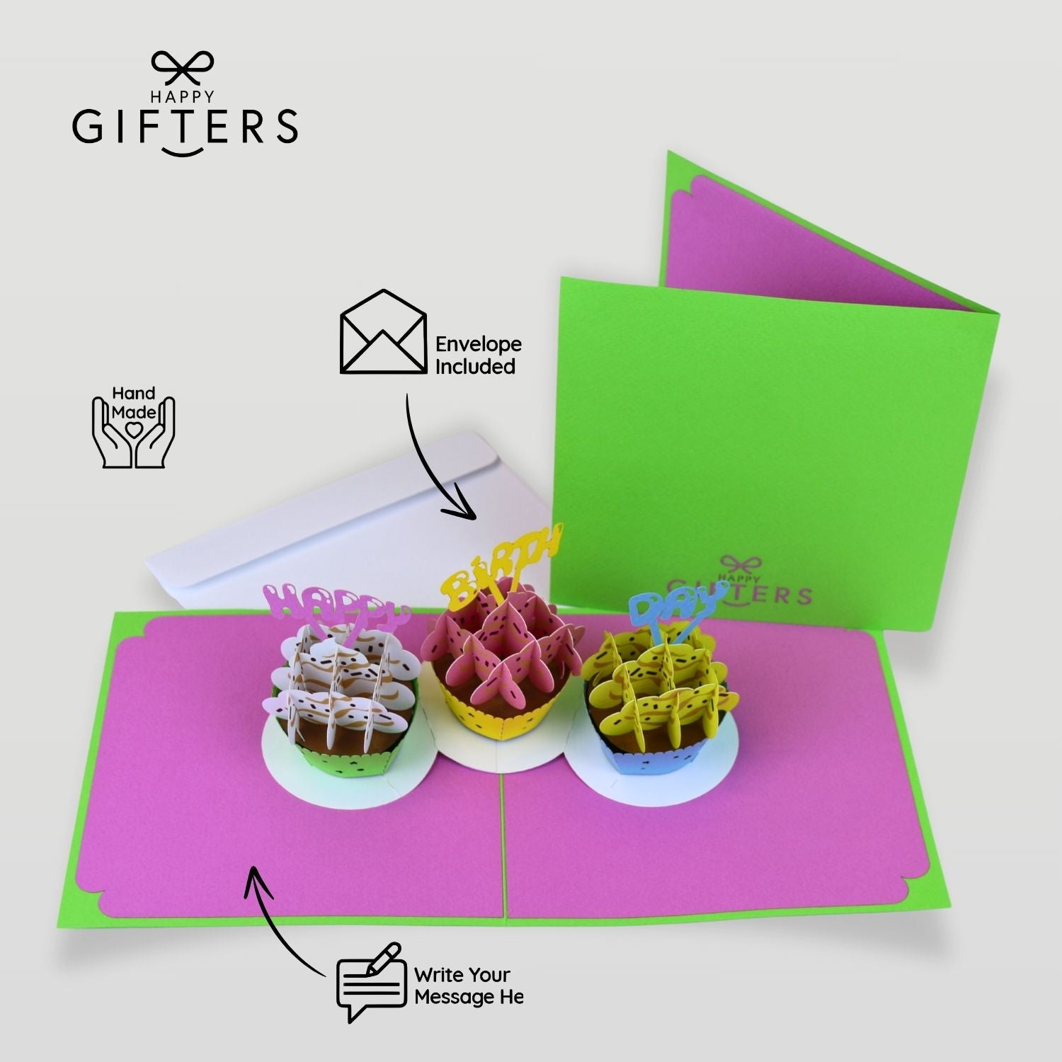 3D Pop Up Greeting Card BIRTHDAY CUPCAKES