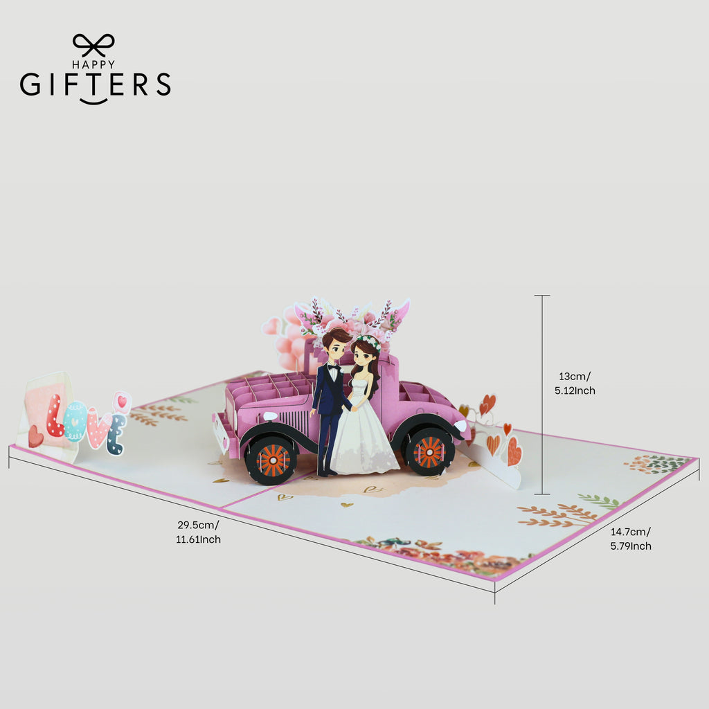 3D Pop Up Greeting Card WEDDING CAR