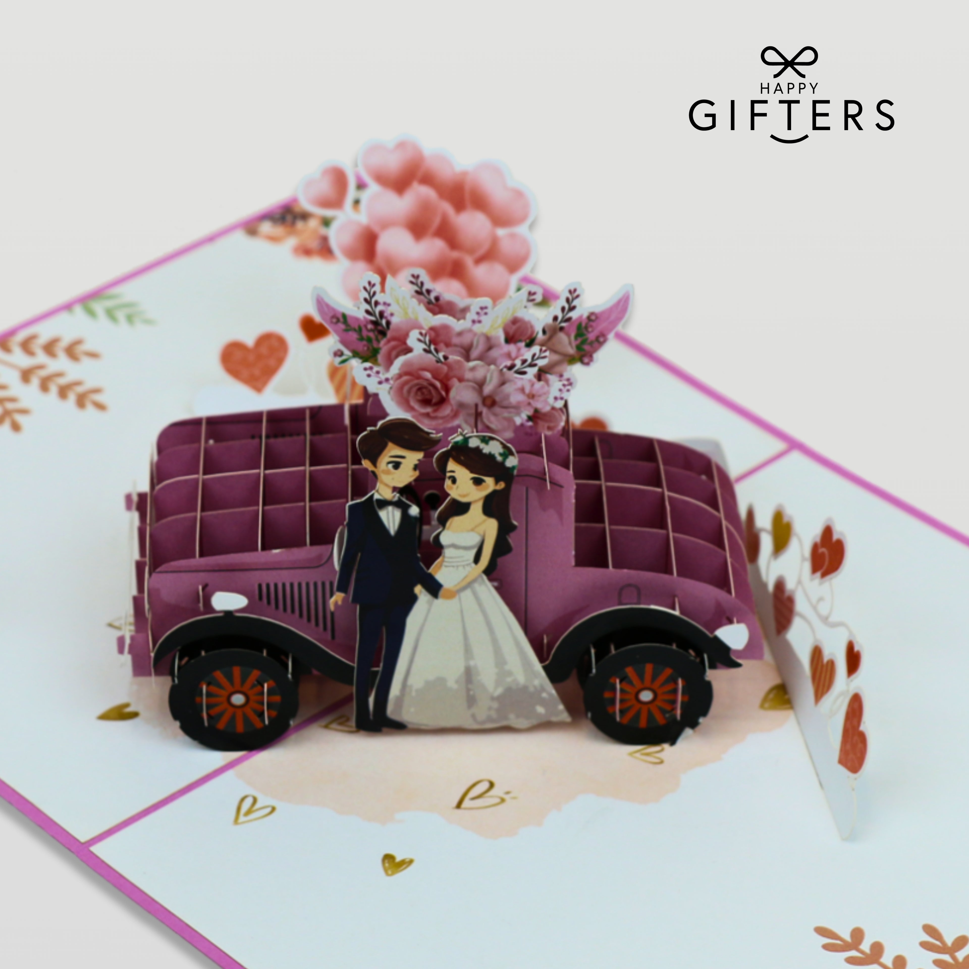 3D Pop Up Greeting Card WEDDING CAR