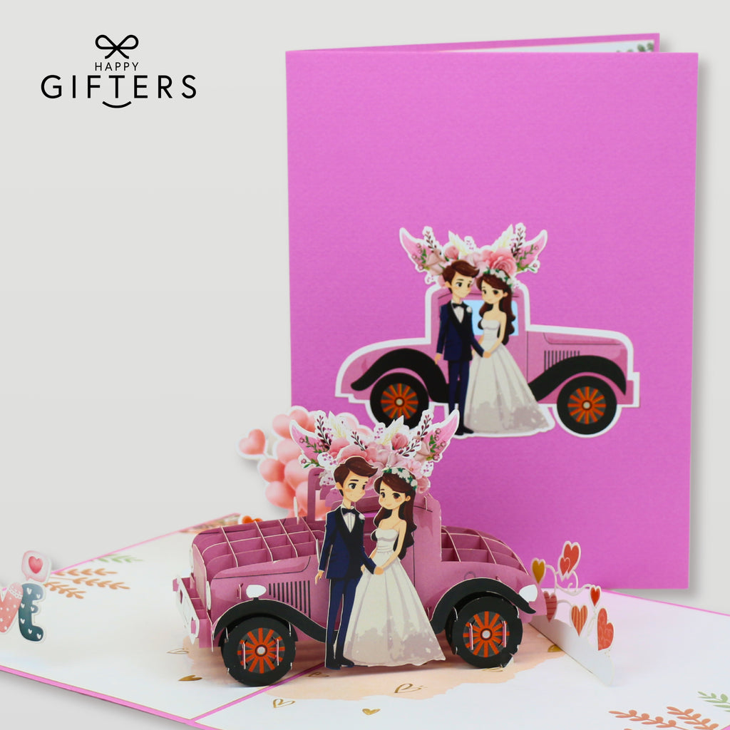 3D Pop Up Greeting Card WEDDING CAR