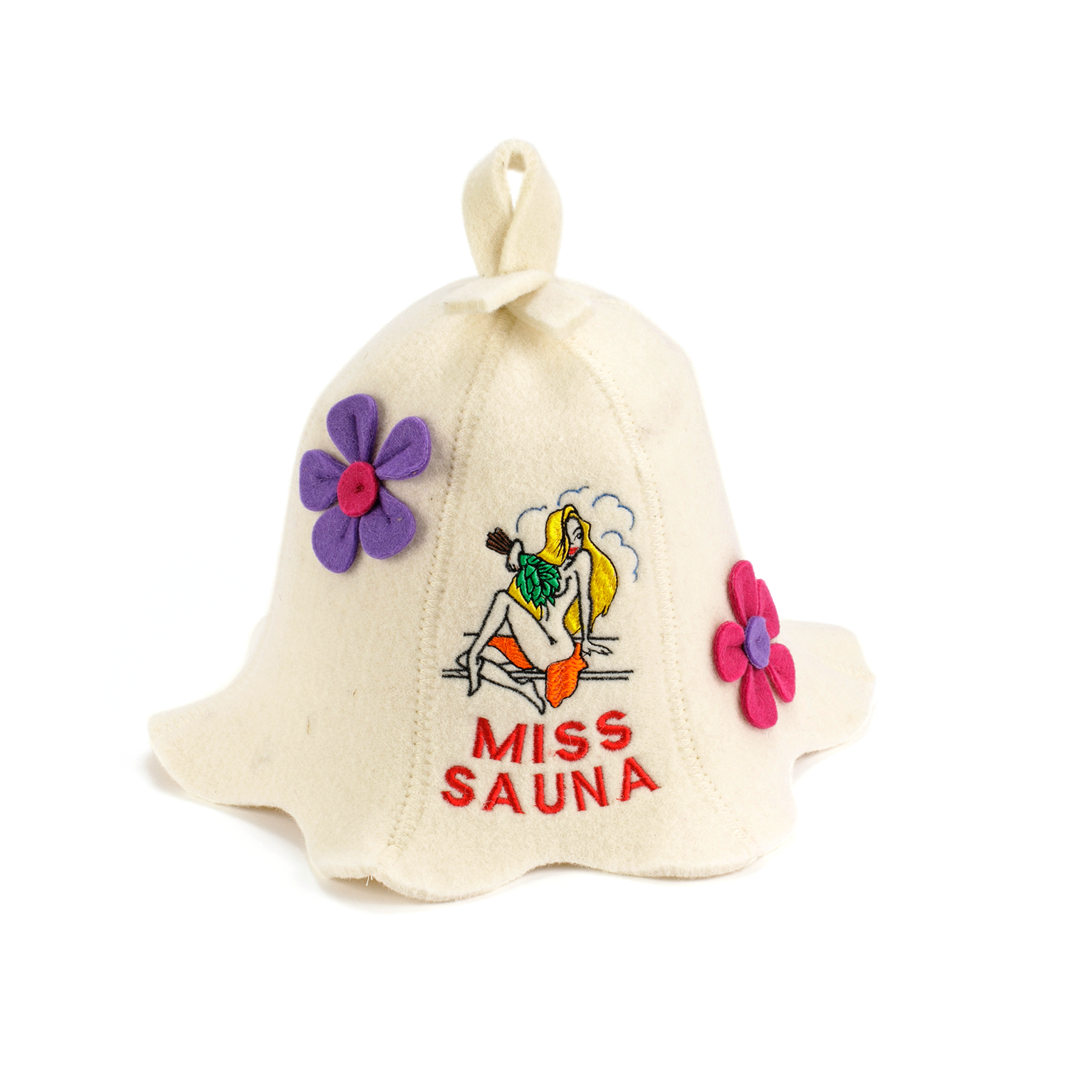 Miss Sauna wool hat, with woman design and flowers