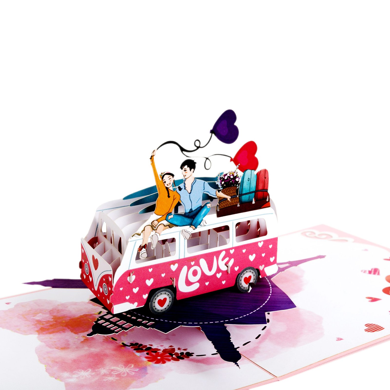 Handmade 3D Pop Up Greeting Card LOVE BUS