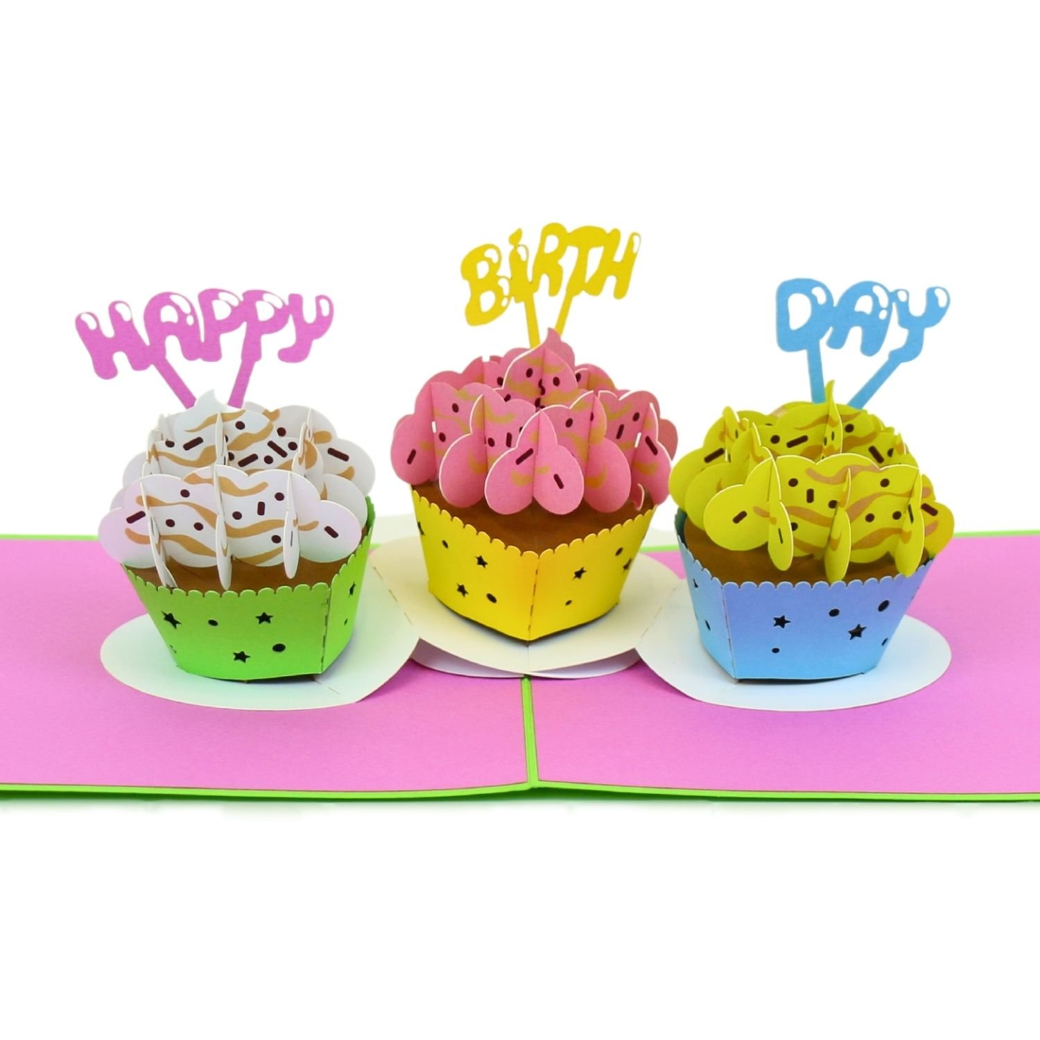 Handmade 3D Pop Up Greeting Card BIRTHDAY CUPCAKES