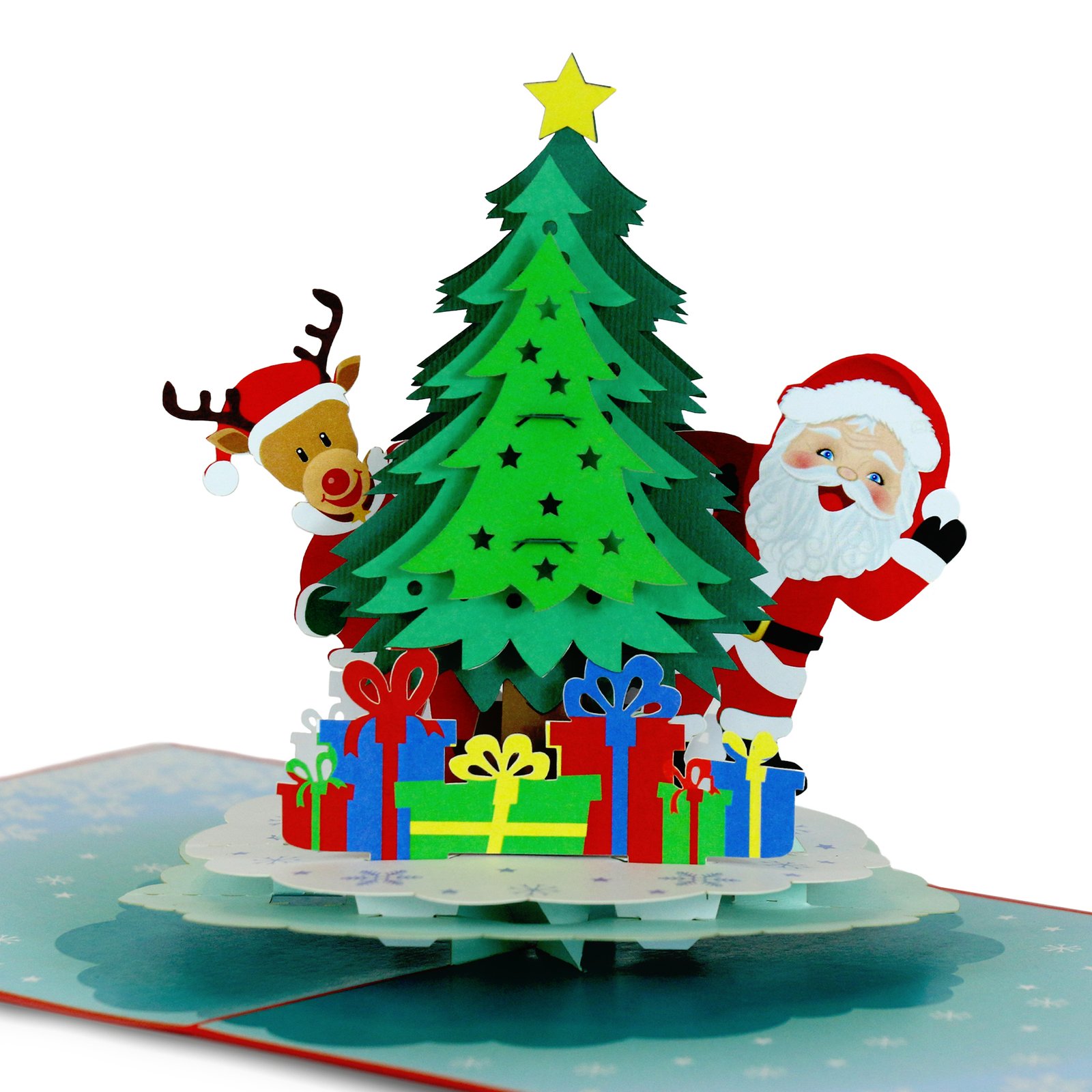 Christmas santa rudolph 3d pop up greeting card